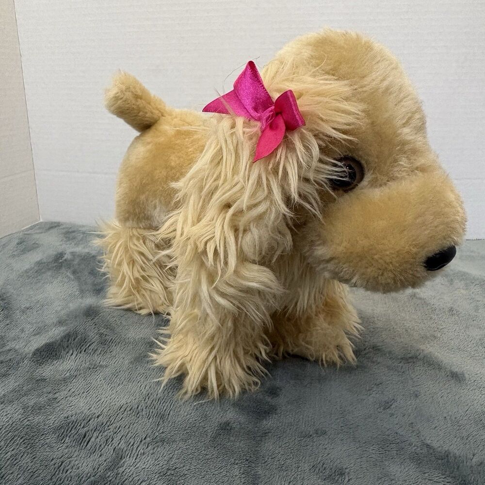 Battat Pucci Pup Cocker Spaniel Puppy Dog Plush Stuffed Animal Tan 10” Pink Bow